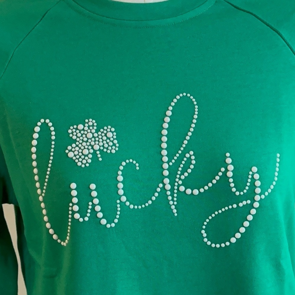 NWT Lucky Shamrock St. Paddy’s Soft Embellished Crewneck Sweatshirt Green Small - Picture 3 of 8